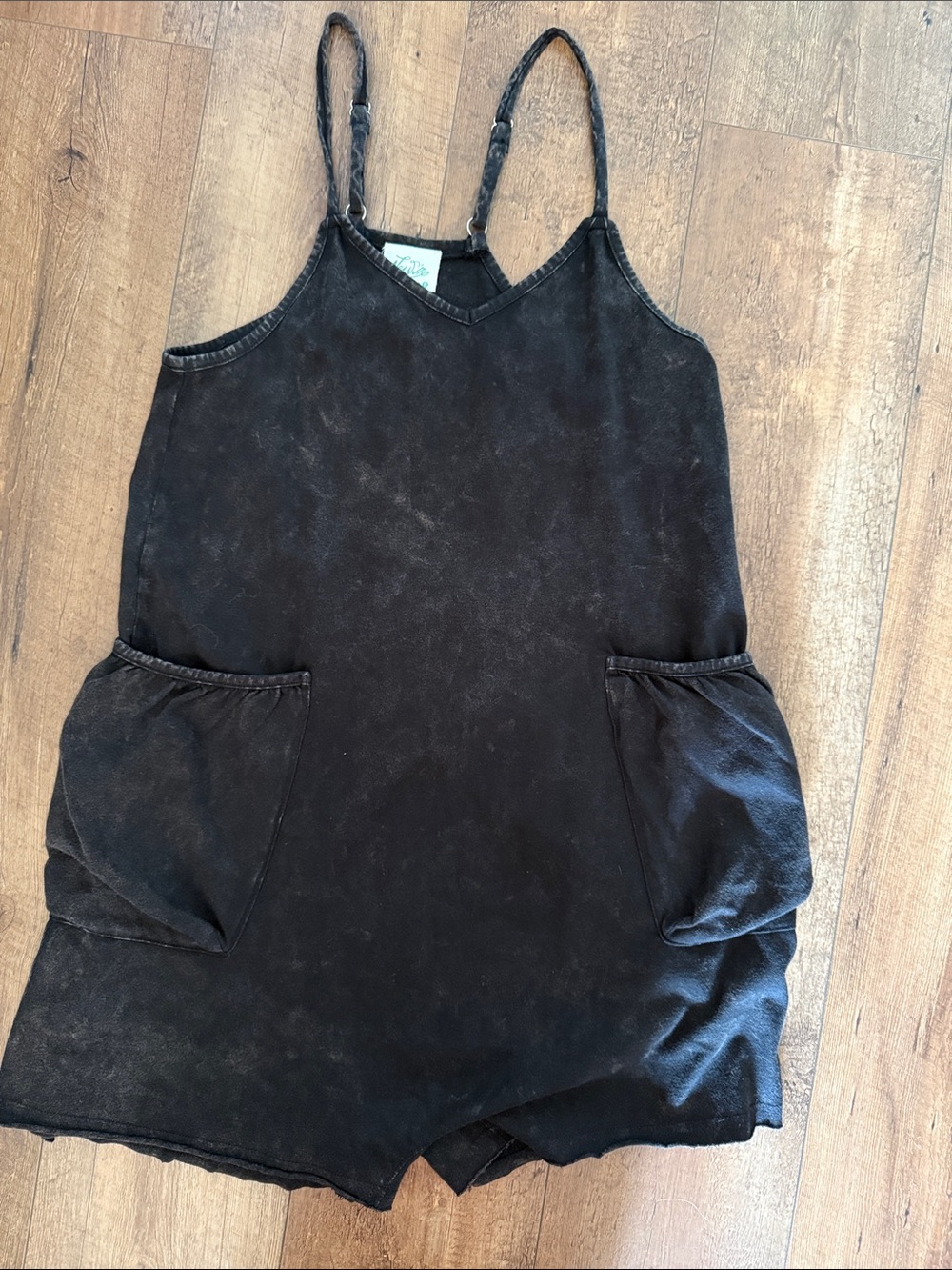 Black Sleeveless Romper Dress with Front Pockets